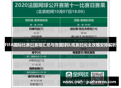 FIFA国际比赛日赛程汇总与各国球队观赛时间全攻略安排解析